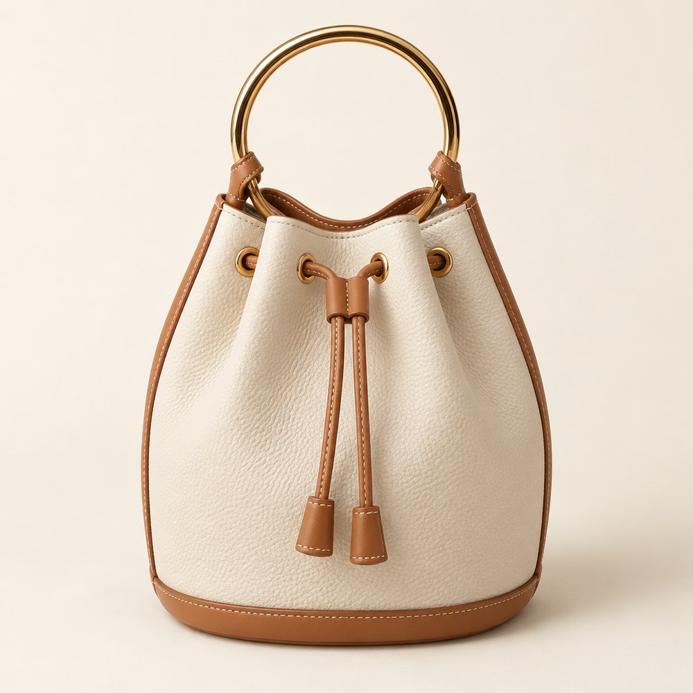 Drawstring Bucket Bag, Cream